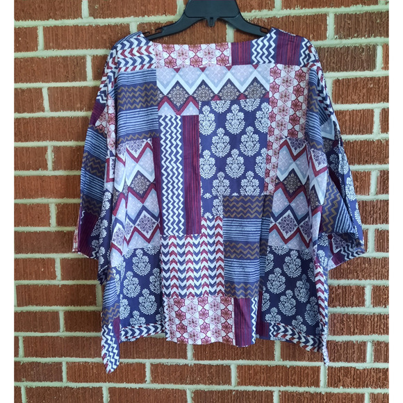 NWT Pure J Jill 100% Organic Cotton Boho Patchwork Dolman Sleeves Blouse Top XL - Picture 2 of 10